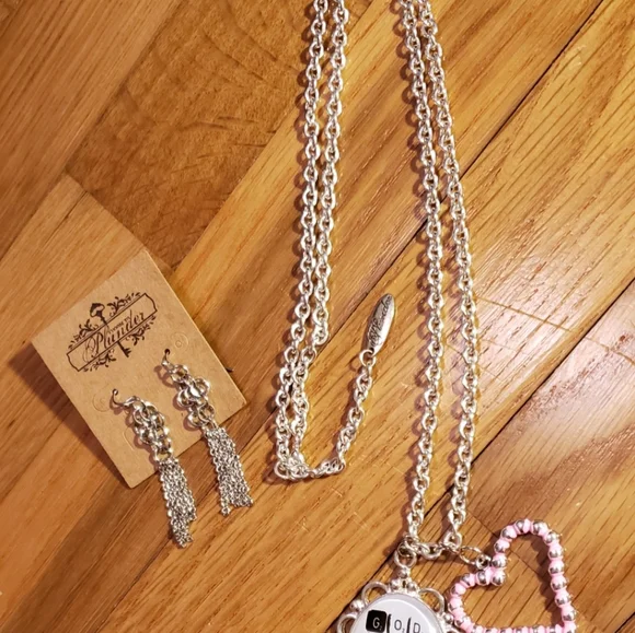 Plunder Retired Religious Saying Necklace with Earrings - Picture 6 of 8